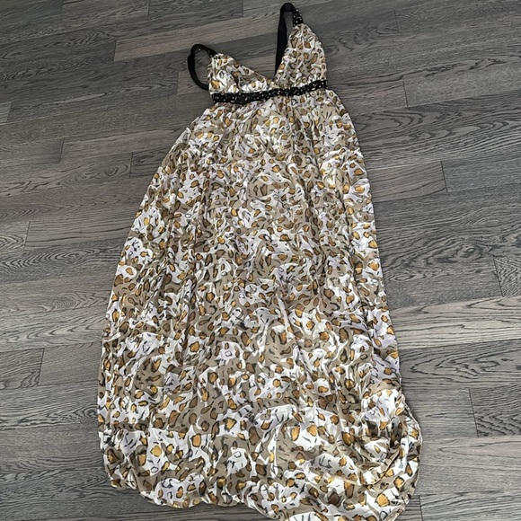 2B Bebe sheer Neutral leopard print maxi dress Sz M - Picture 15 of 16